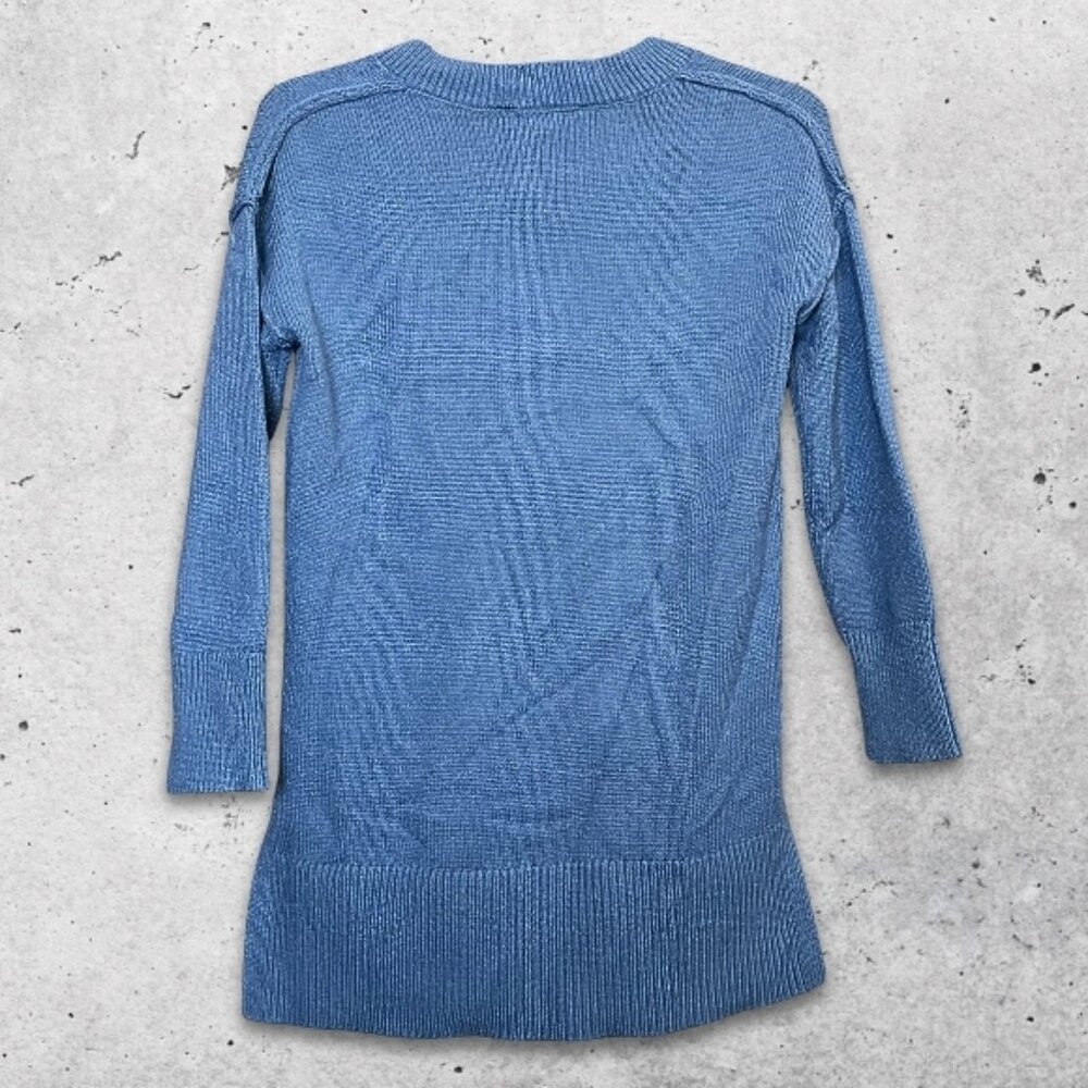 Philosophy Sweater V-Neck High Low‎ Hem Ribbed Cuffs Lightweight Blue Women's XS - Picture 2 of 12